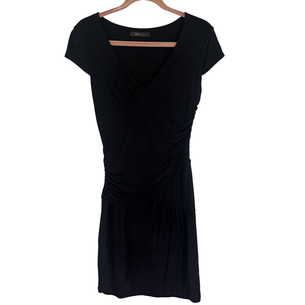BCBG Wrap Mini Dress Black XS Bodycon Neutral Minimalist Sexy Chic Y2K Grunge